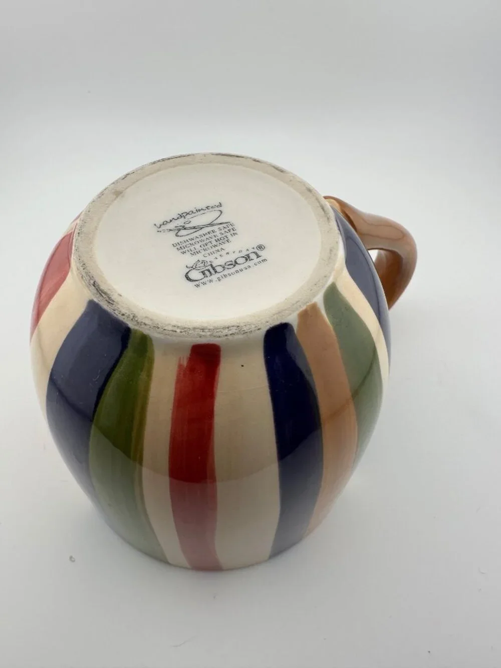 Gibson Handpainted Large Ceramic Mug Multicolor Stripes Eclectic Kitchen Coffee